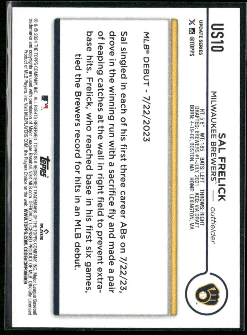Sal Frelick 2024 Topps Update RC #US10 Milwaukee Brewers