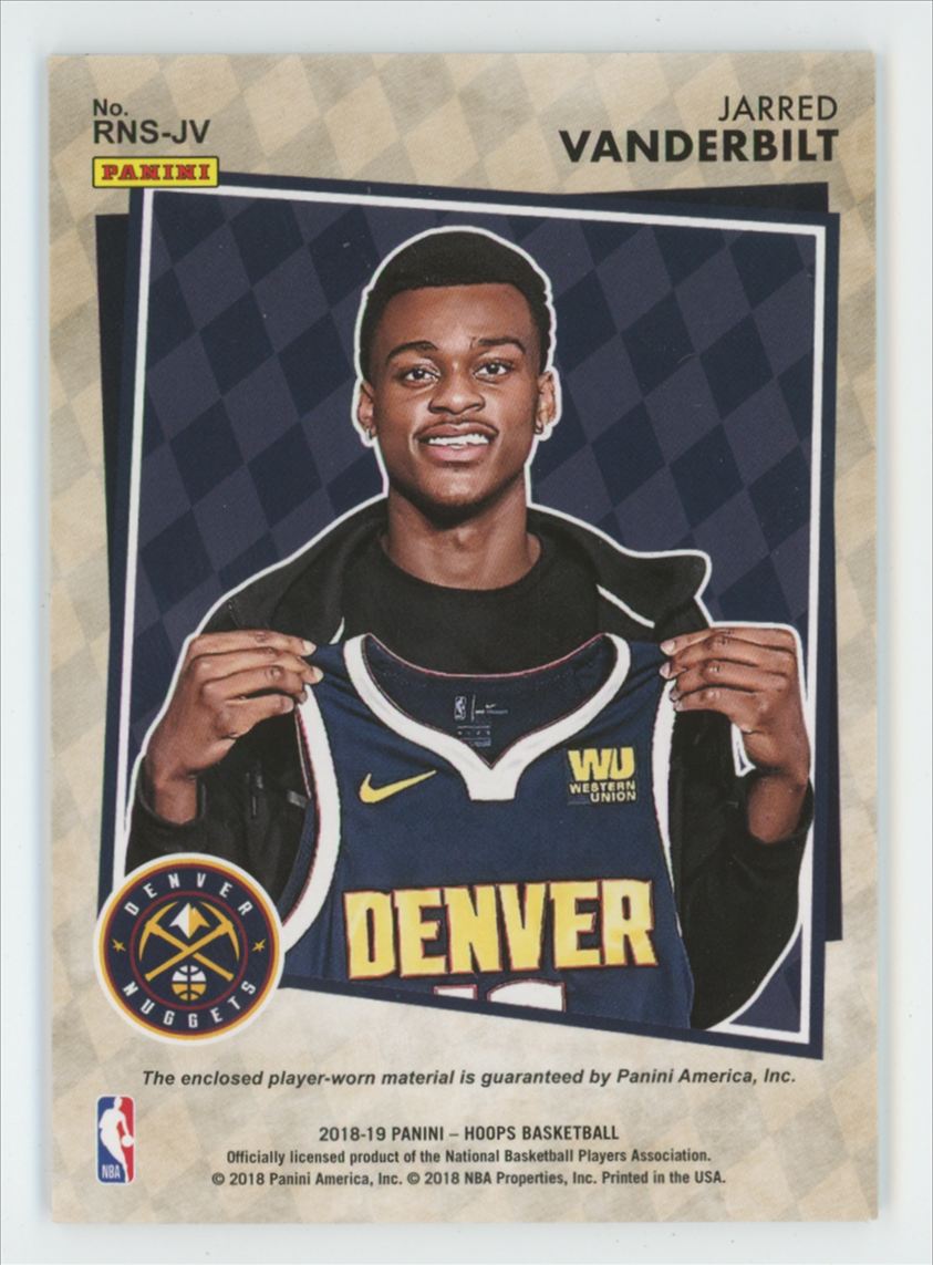 Jarred Vanderbilt 2018 NBA Hoops Rise N Shine Jersey #RNS-JV Denver Nuggets