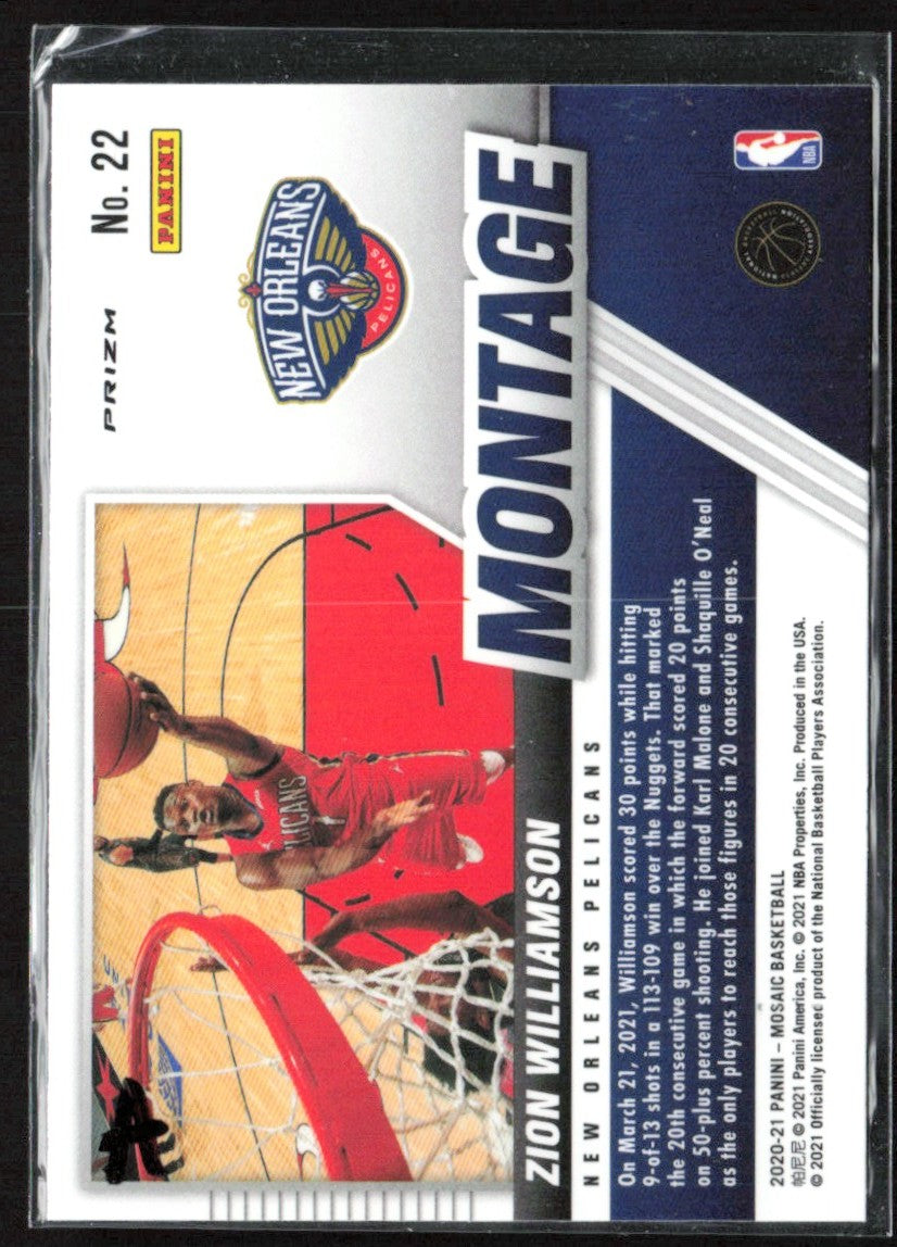 Zion Williamson 2020 Panini Mosaic Montage Prizm #22 New Orleans Pelicans