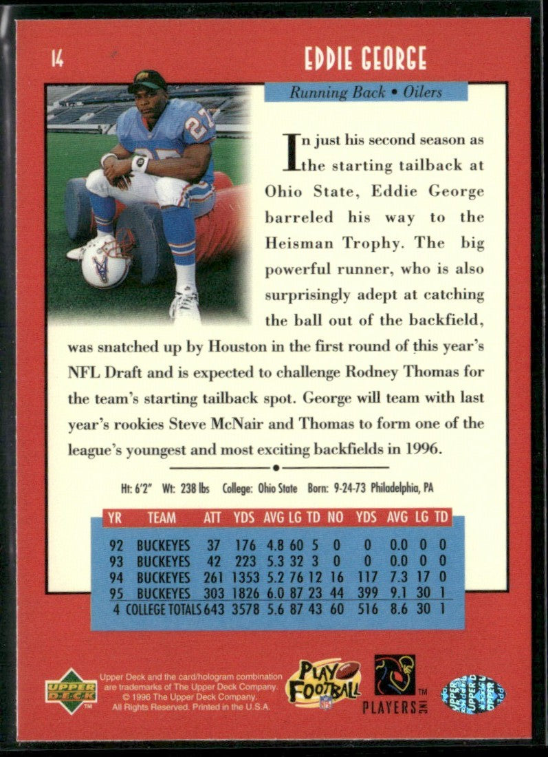 Eddie George 1996 Upper Deck Rookies RC #14 Houston Oilers