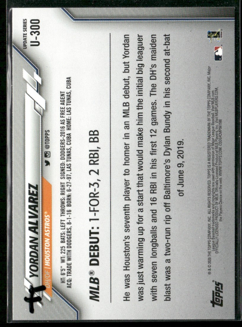 Yordan Alvarez 2020 Topps Update RC #U-300 Houston Astros