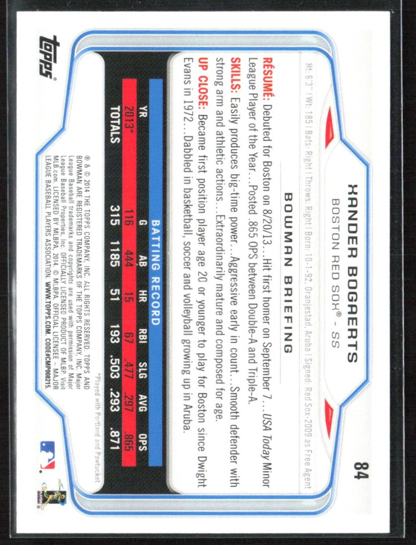 Xander Bogaerts 2014 Bowman RC #84 Boston Red Sox