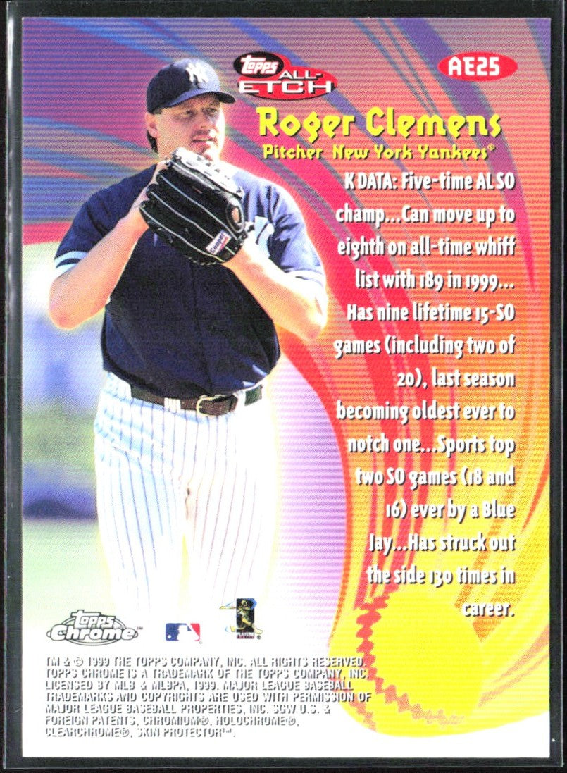 Roger Clemens 1999 Topps Chrome All-Etch #AE25 New York Yankees