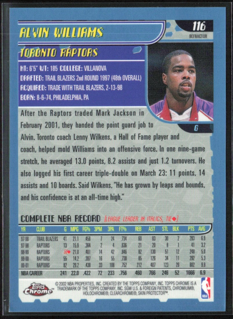 Alvin Williams 2001 Topps Chrome Refractor #116 Toronto Raptors