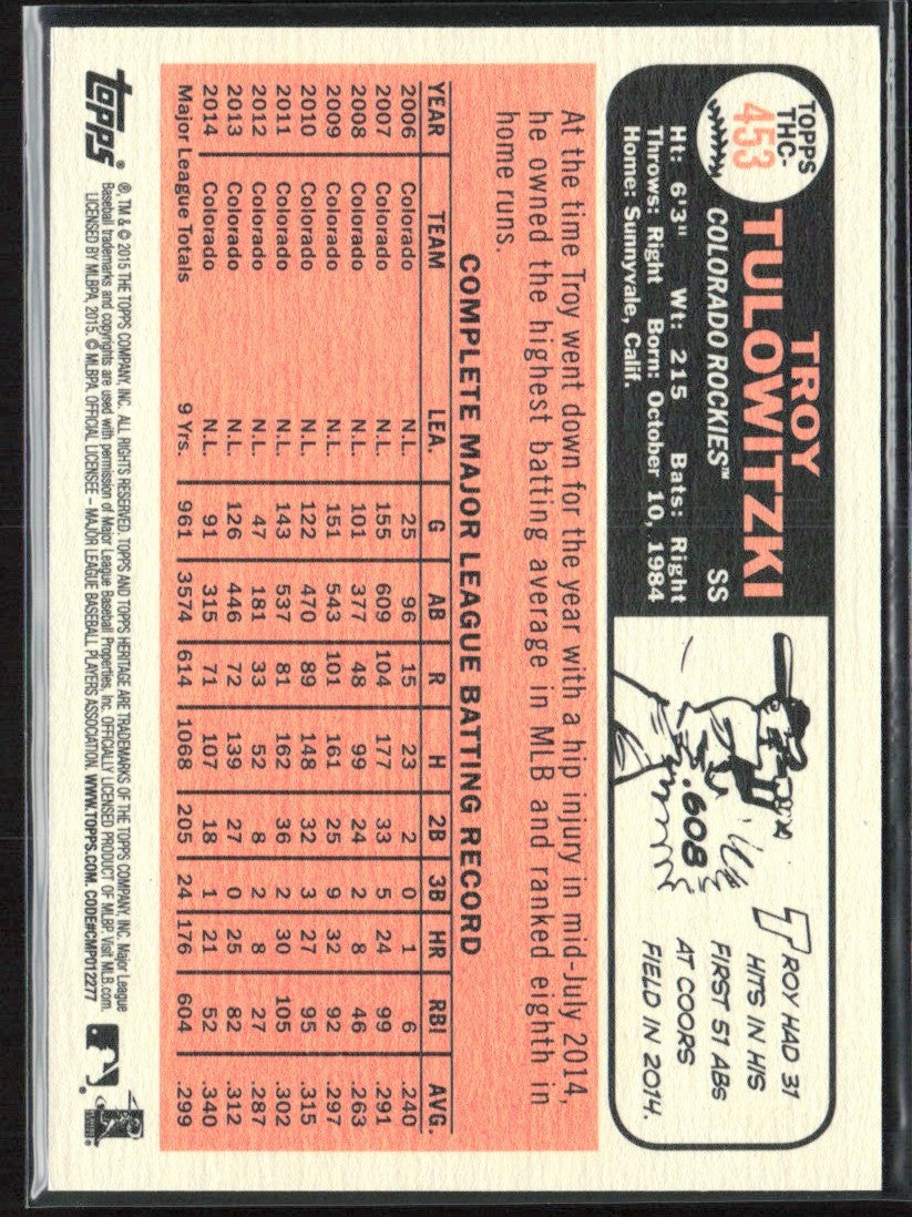 Troy Tulowitzki 2015 Topps Heritage Chrome Purple Refractor #THC-453