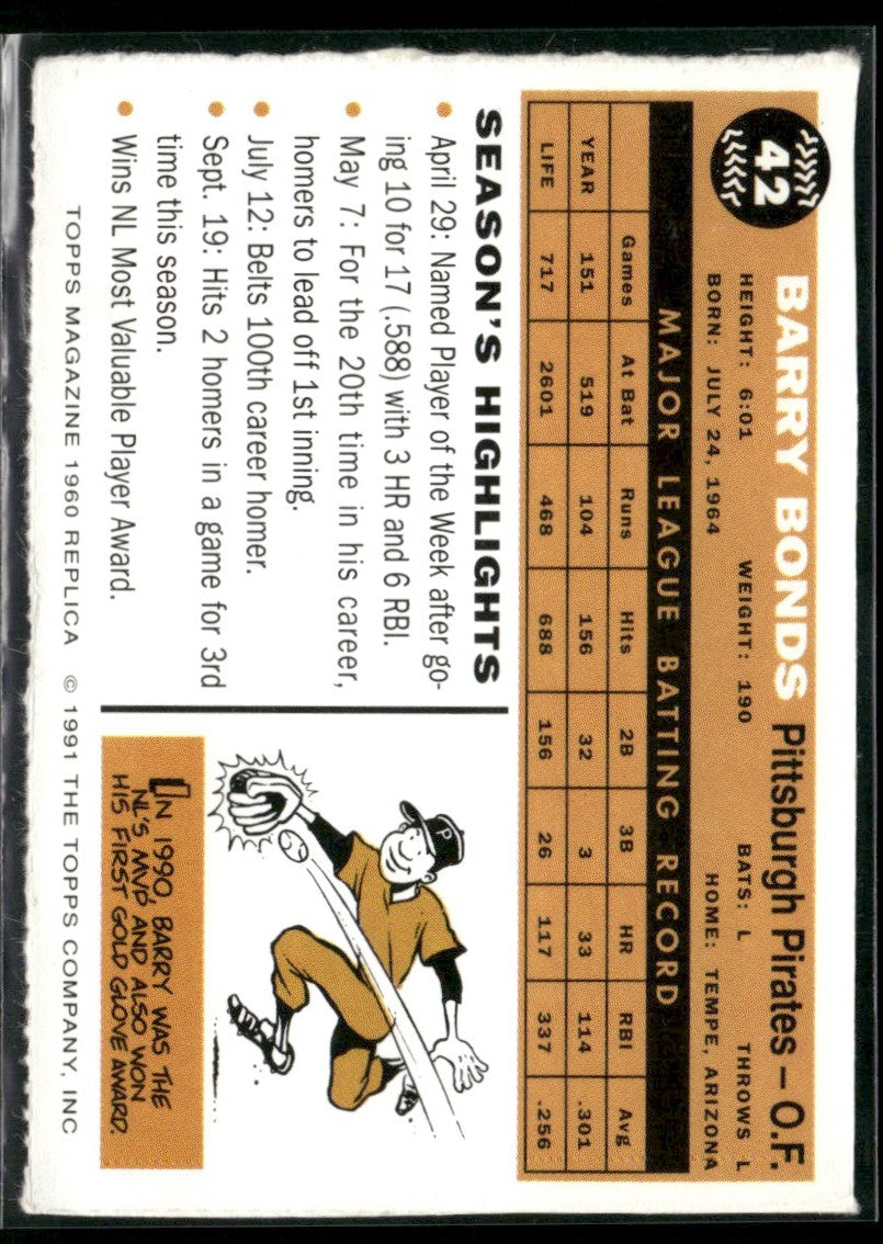 Barry Bonds 1990 Topps Magazine #42 Pittsburgh Pirates