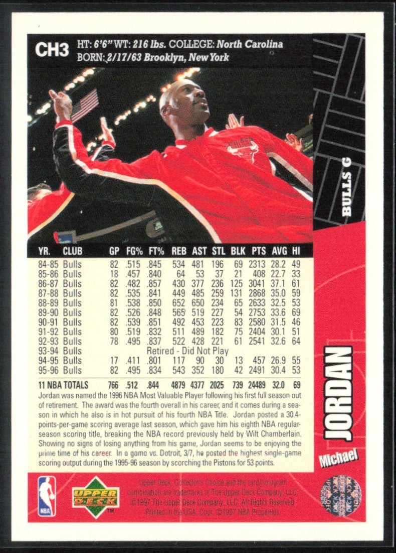 Michael Jordan 1996 Collector's Choice #CH3 Chicago Bulls