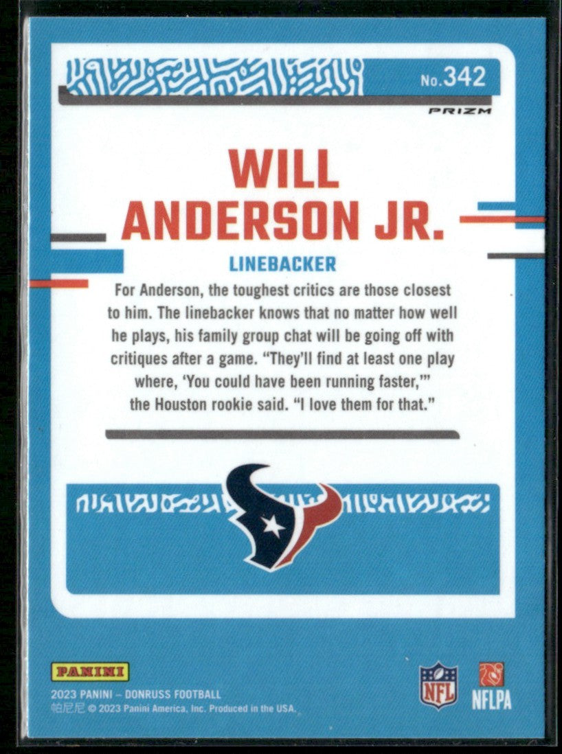Will Anderson Jr. 2023 Donruss Optic Red Green RC #342 Houston Texans
