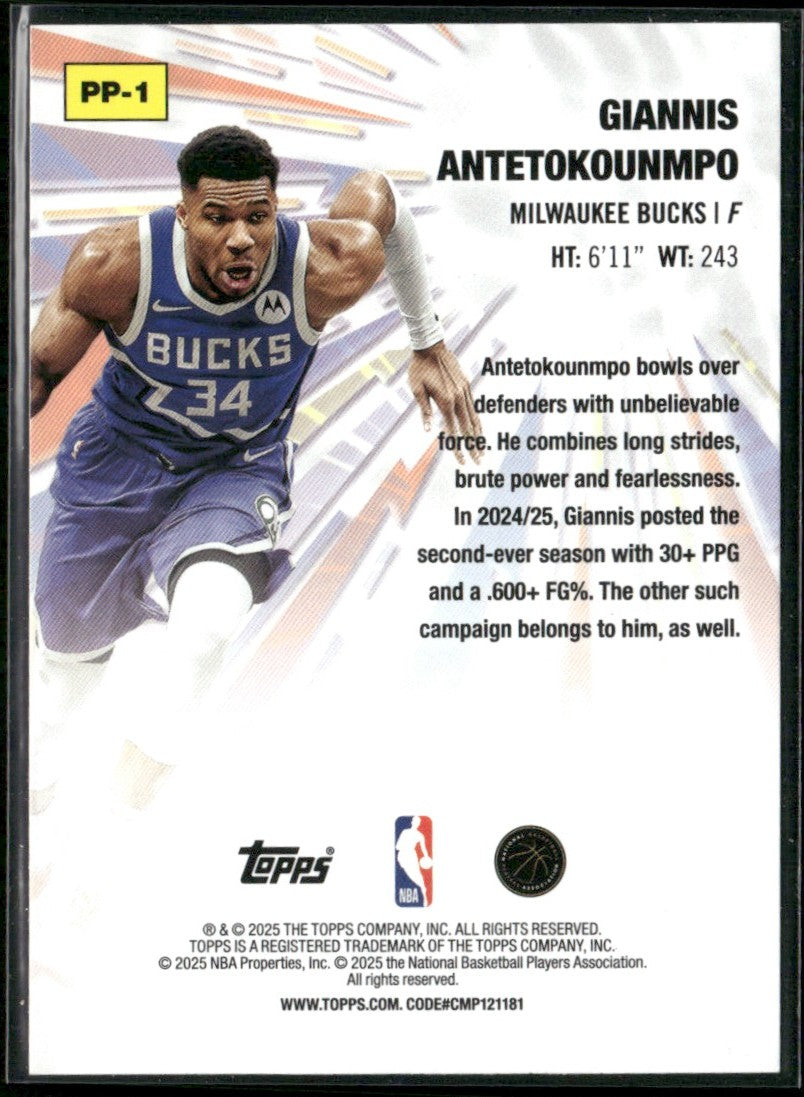 Giannis Antetokounmpo 2025 Topps Power Players #PP-1 Milwaukee Bucks