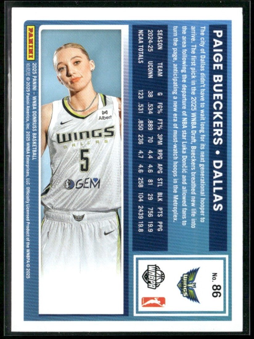 Paige Bueckers 2025 Donruss RC #86 Dallas Wings
