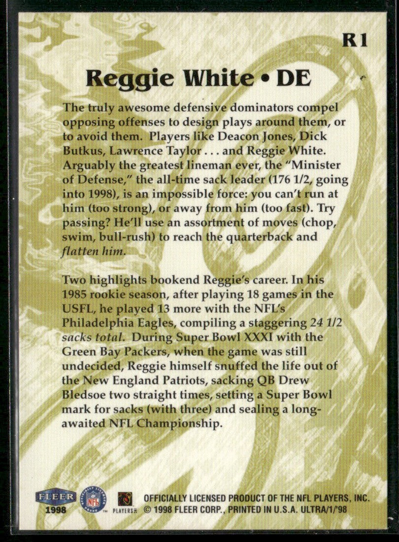 Reggie White 1998 Fleer Ultra Commemorative Card #R1 Green Bay Packers