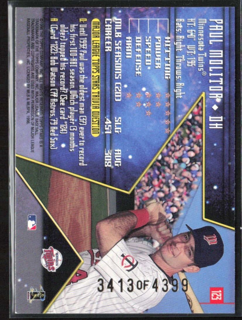 Paul Molitor 1998 Topps Stars Silver /4399 #123 Minnesota Twins
