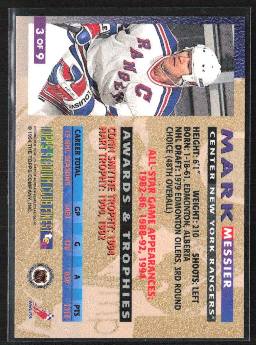 Mark Messier 1994 Topps Stadium Club Finest #3 New York Rangers