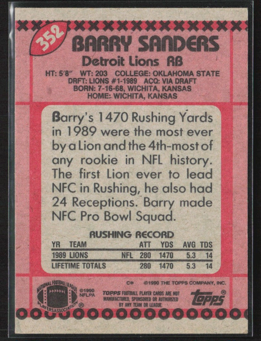 Barry Sanders 1990 Topps #352 Detroit Lions