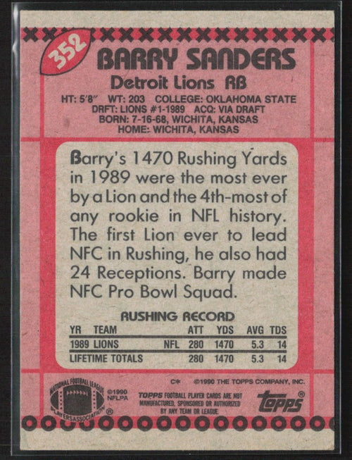 Barry Sanders 1990 Topps #352 Detroit Lions