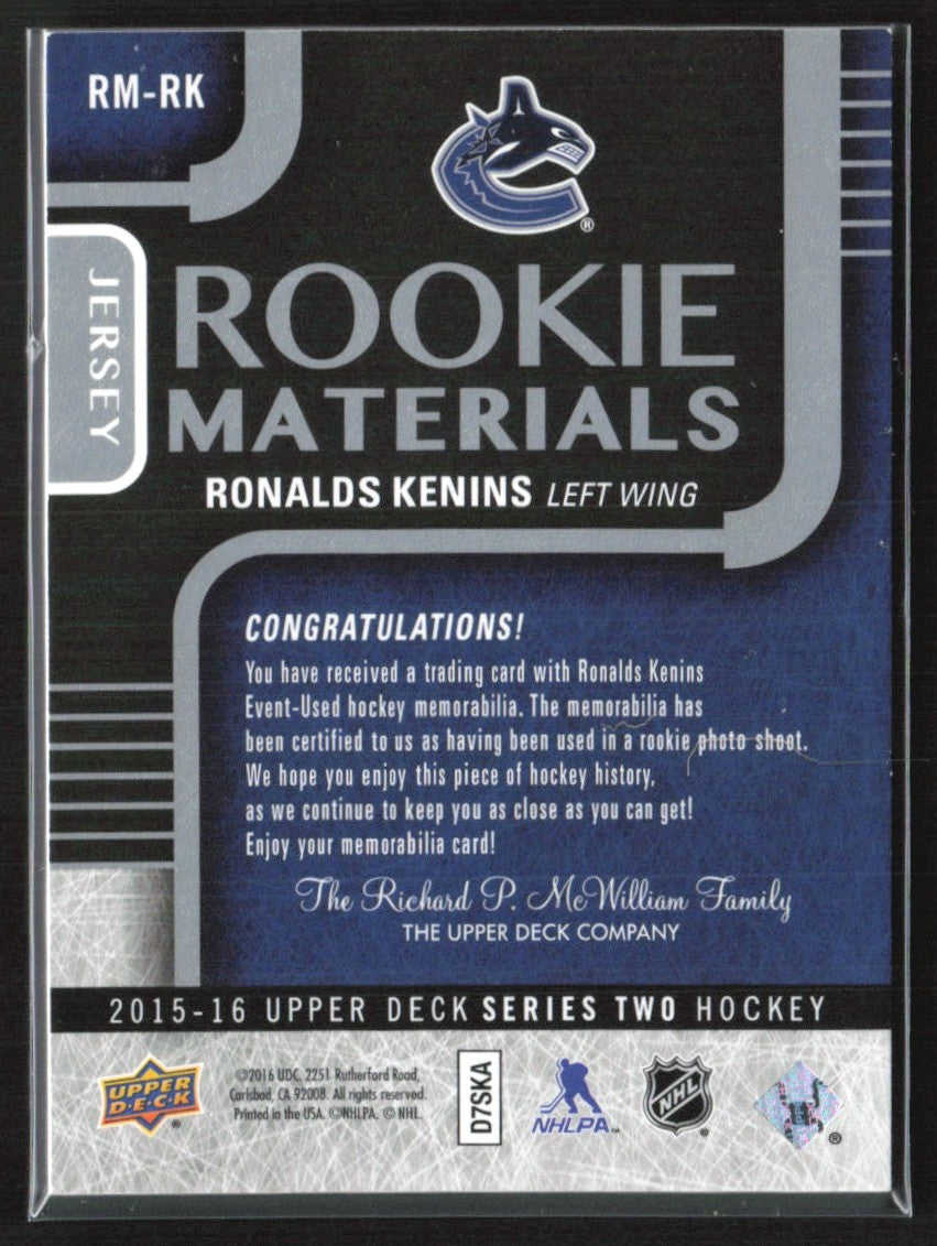 Ronalds Kenins 2015 Upper Deck Rookie Materials RC Jersey #RM-RK