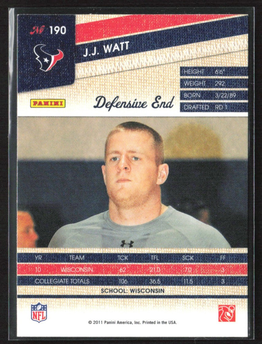 J.J. Watt 2011 Panini Threads RC AUTO #190 Houston Texans