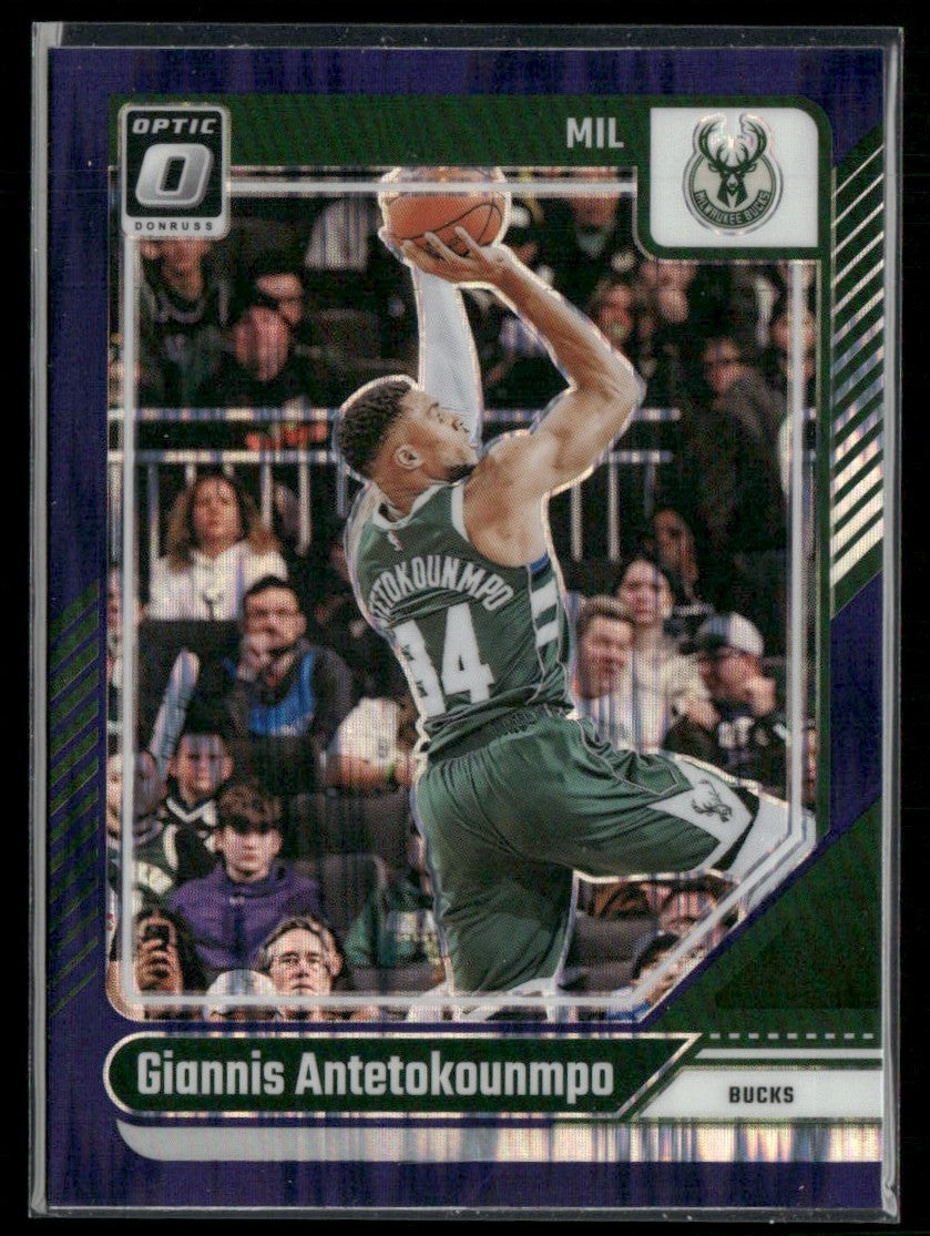 Giannis Antetokounmpo 2024 Donruss Optic Purple Shock Prizm #176 Milwaukee Bucks
