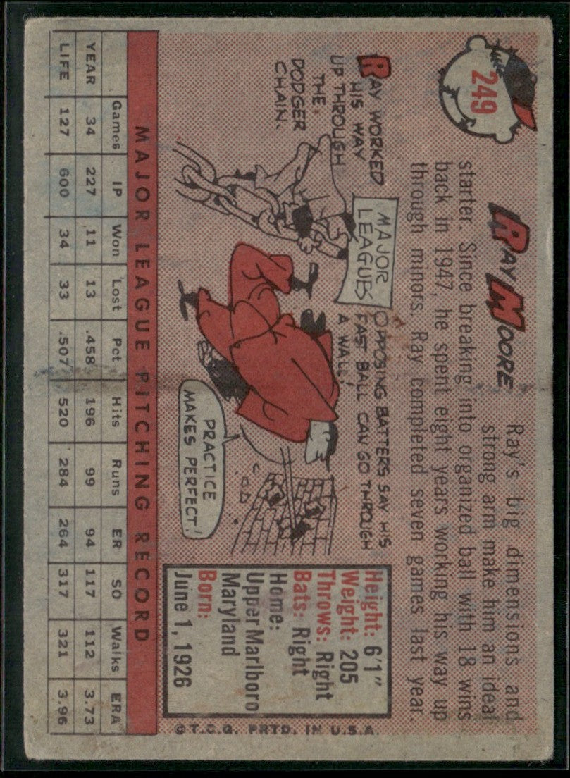 Ray Moore 1958 Topps #249 Chicago White Sox