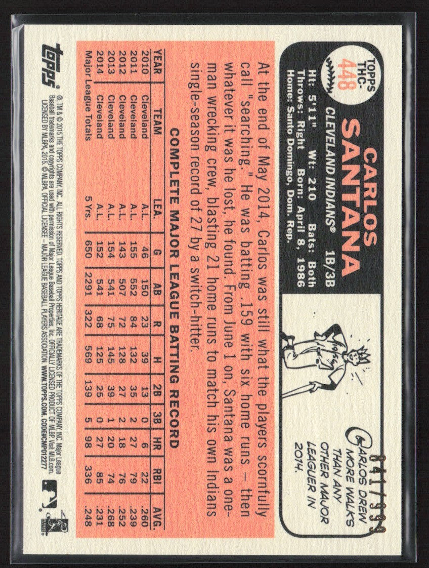 Carlos Santana 2015 Topps Heritage Chrome /999 #THC-448 Cleveland Indians