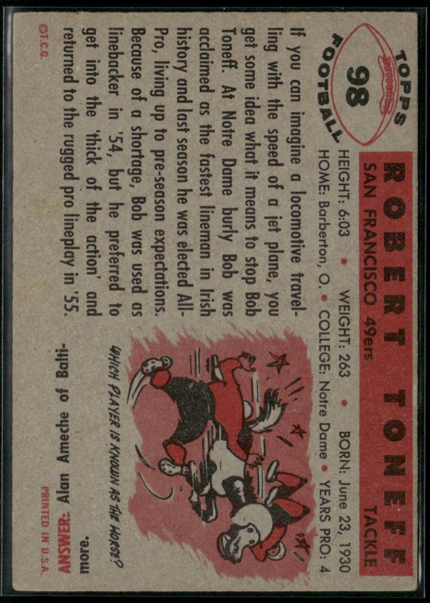 Bob Toneff 1956 Topps #98 San Francisco 49ers