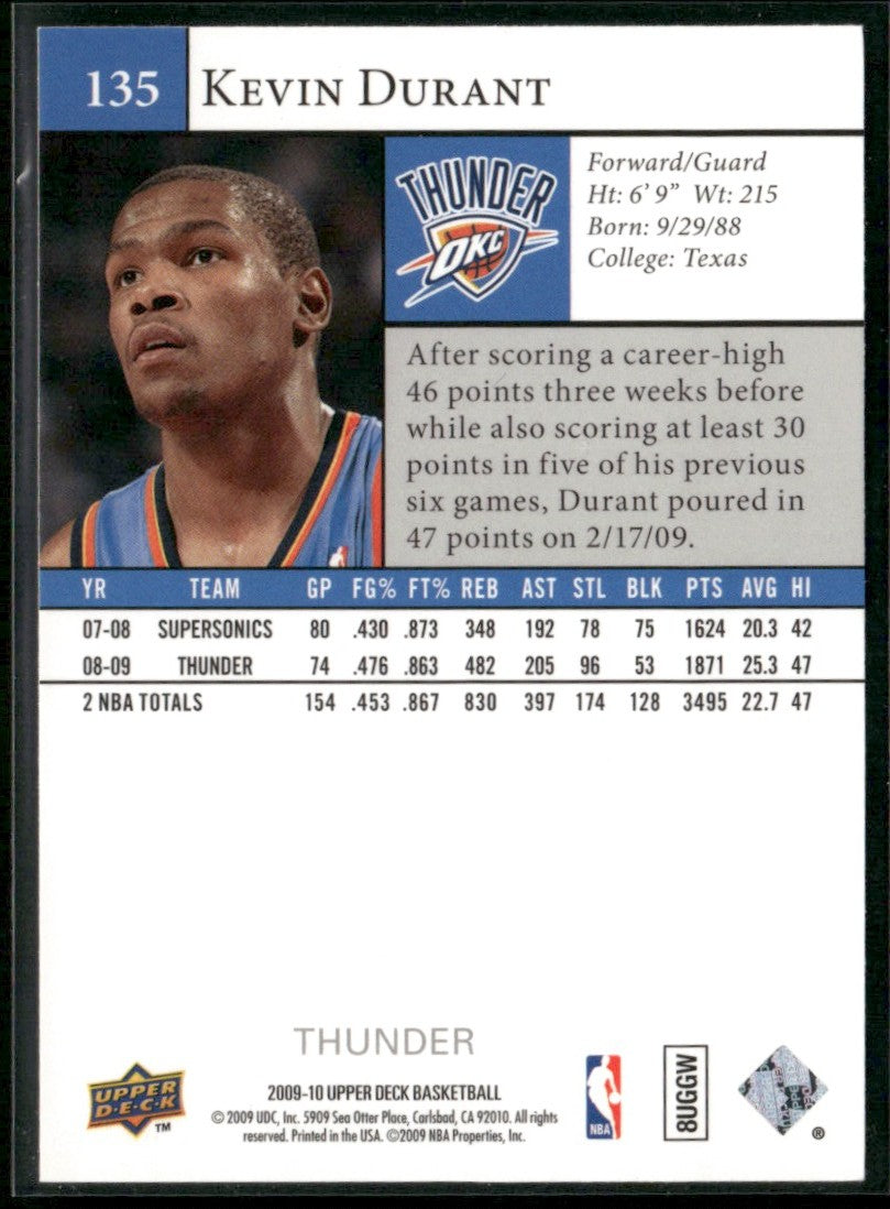 Kevin Durant 2009 Upper Deck #135 Oklahoma City Thunder