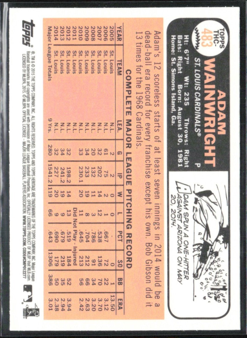 Adam Wainwright 2015 Topps Heritage Chrome Foil #THC-483 St. Louis Cardinals