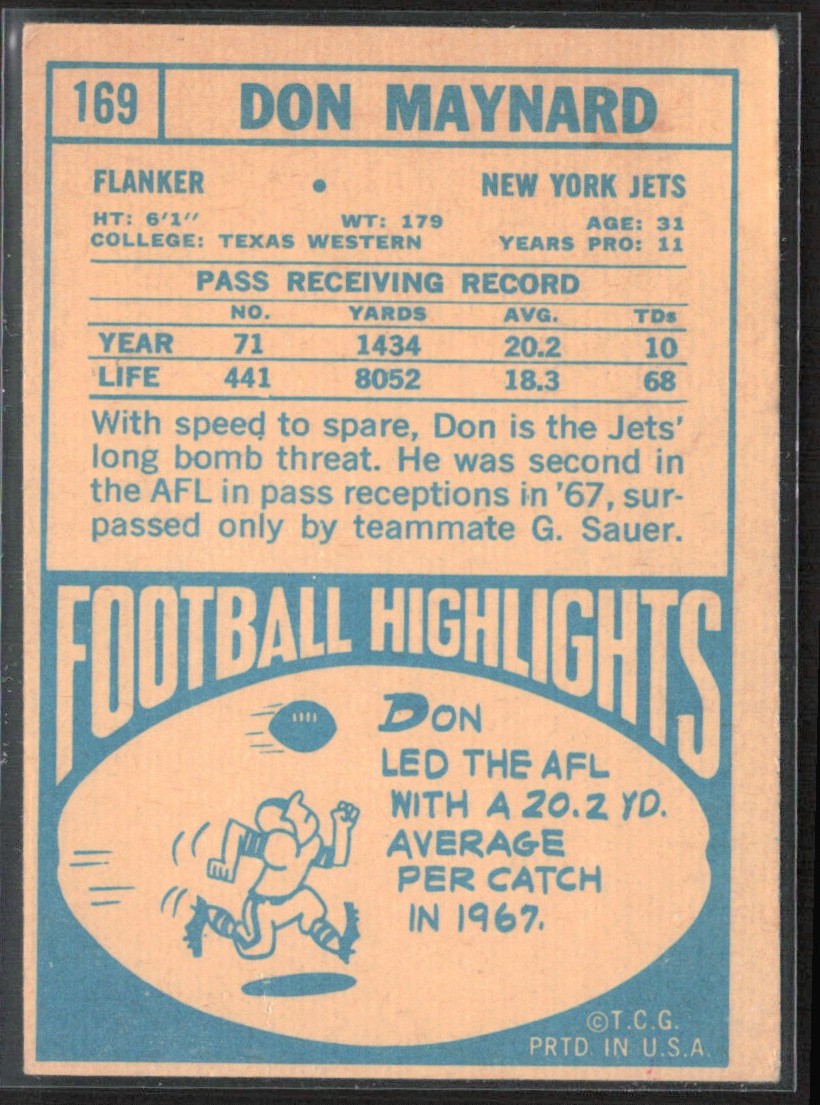 Don Maynard 1968 Topps #169 New York Jets
