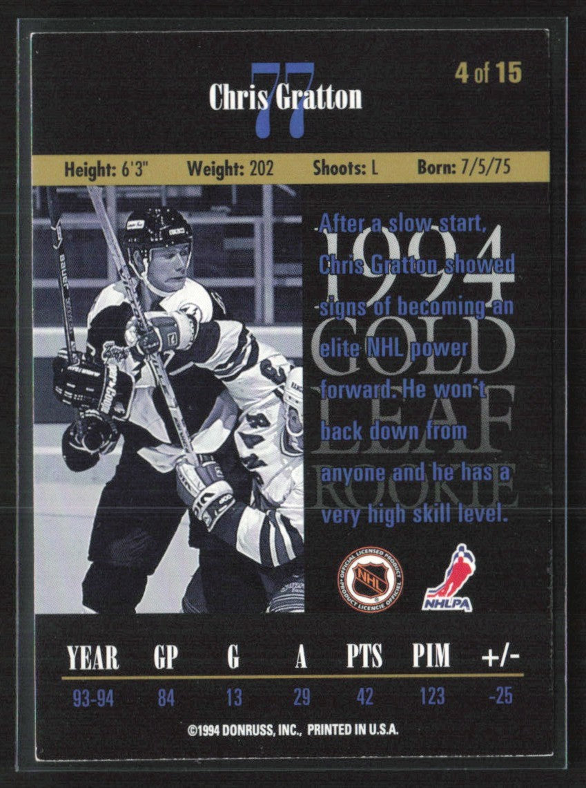 Chris Gratton 1994 Leaf Gold RC #4 Tampa Bay Lightning