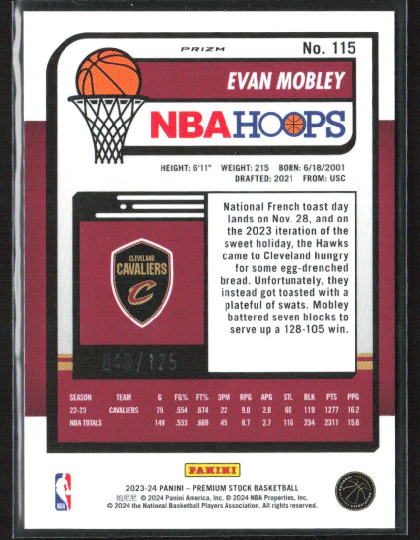 Evan Mobley 2023 Panini NBA Hoops Premium Stock Orange Ice Prizm /125 #115