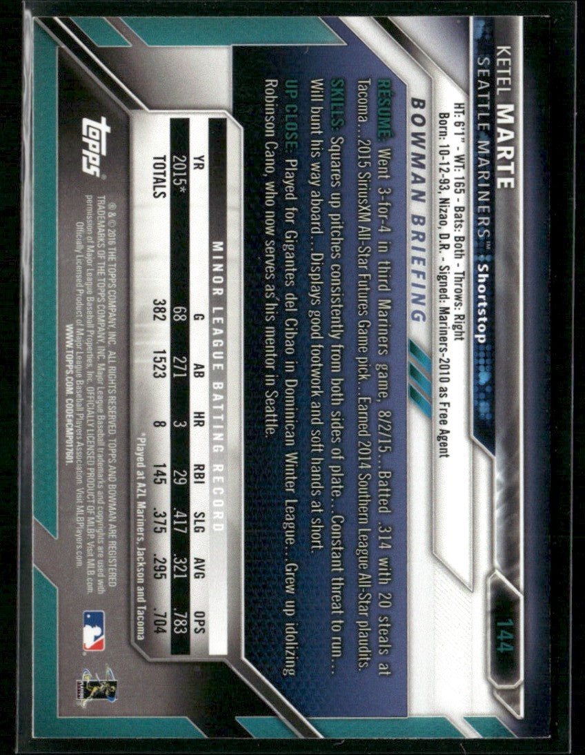 Ketel Marte 2016 Bowman RC #144 Seattle Mariners