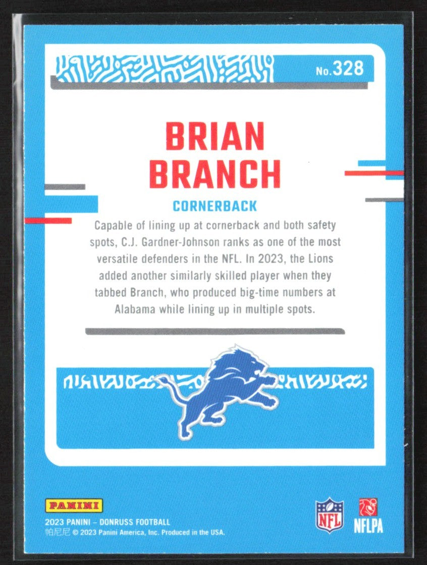 Brian Branch 2023 Donruss Press Proof Green RC #328 Detroit Lions