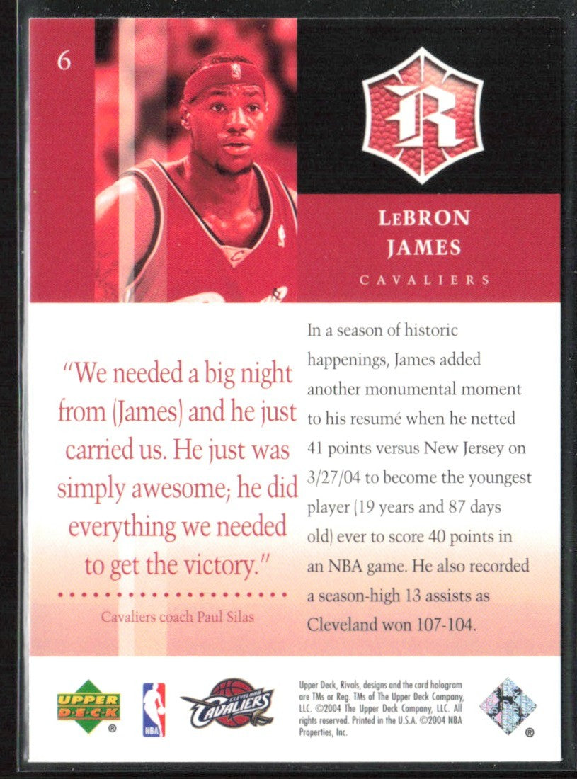 LeBron James 2004 Upper Deck Rivals #6 Cleveland Cavaliers