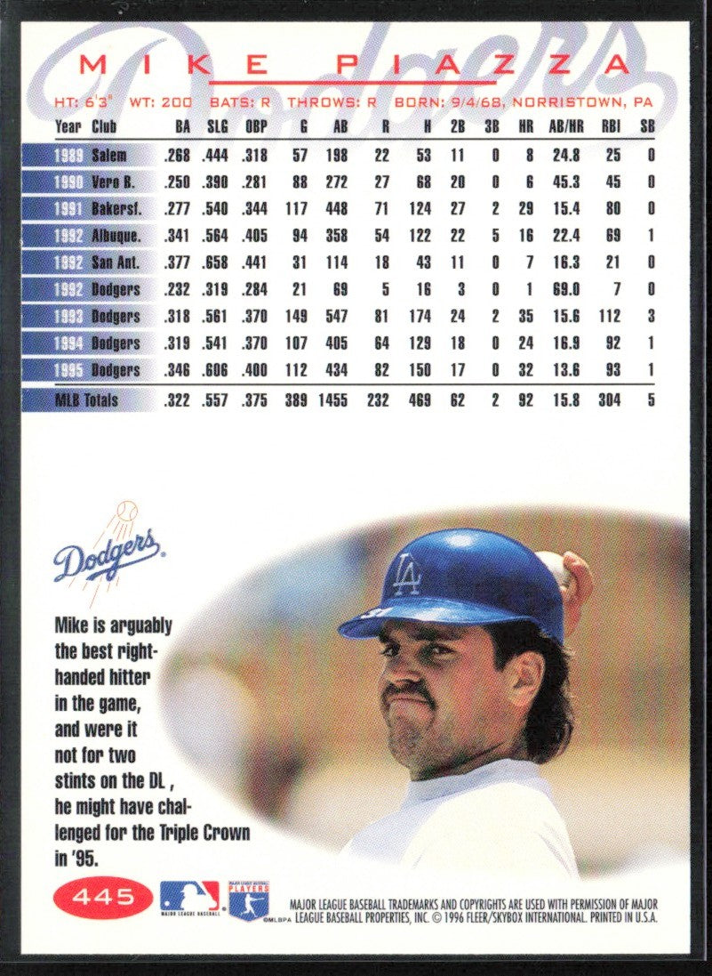 Mike Piazza 1996 Fleer Tiffany #445 Los Angeles Dodgers