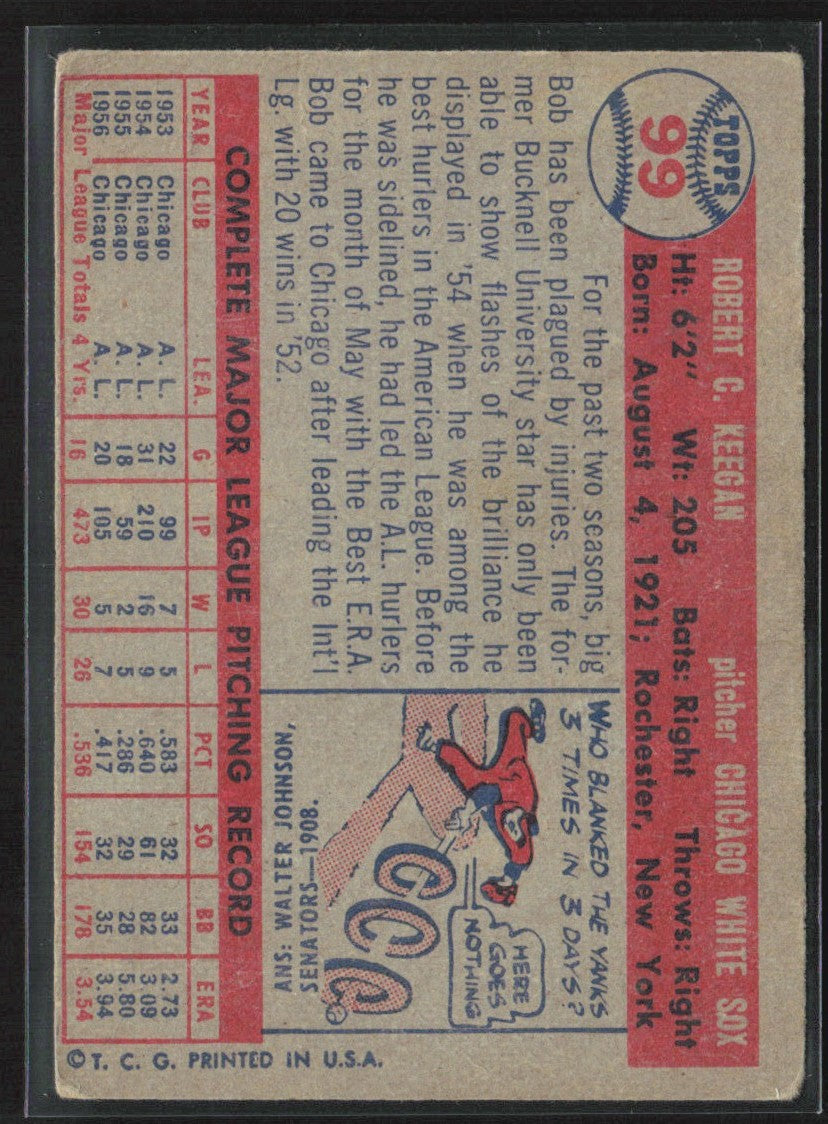 Bob Keegan 1957 Topps #99 Chicago White Sox