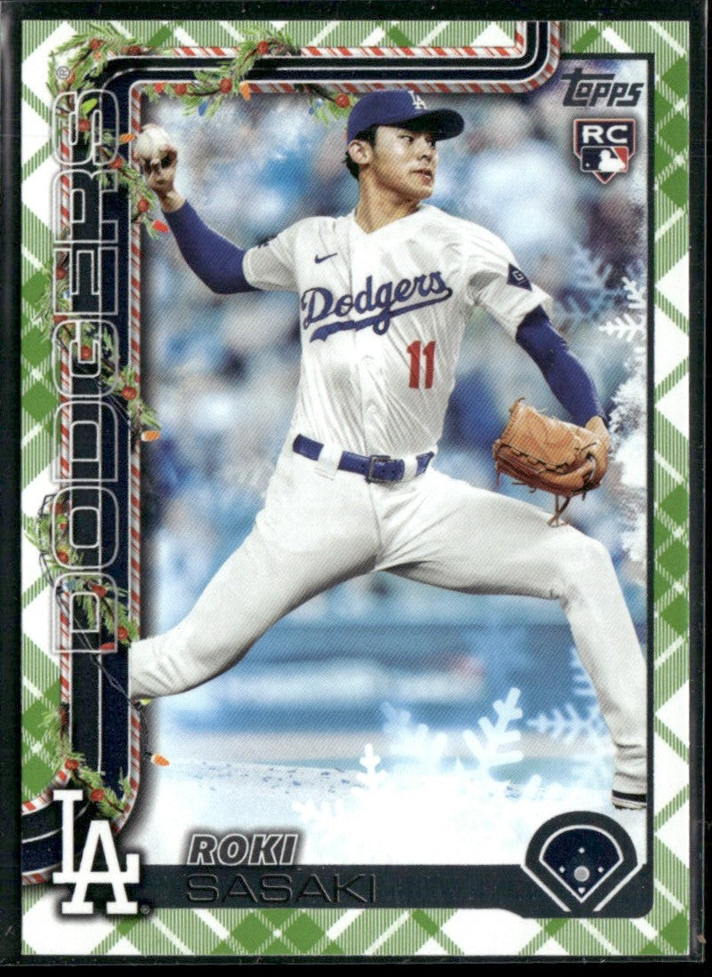 Roki Sasaki 2025 Topps Holiday Green Plaid RC #H23 Los Angeles Dodgers