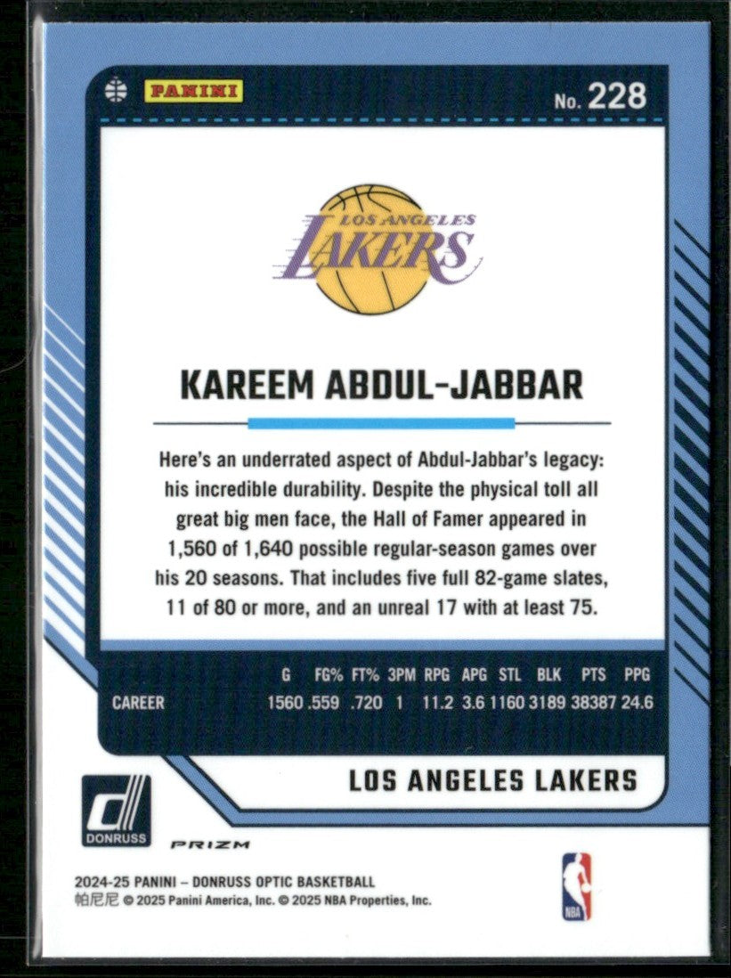 Kareem Abdul-Jabbar 2024 Donruss Optic Holo Silver Prizm #228 Los Angeles Lakers