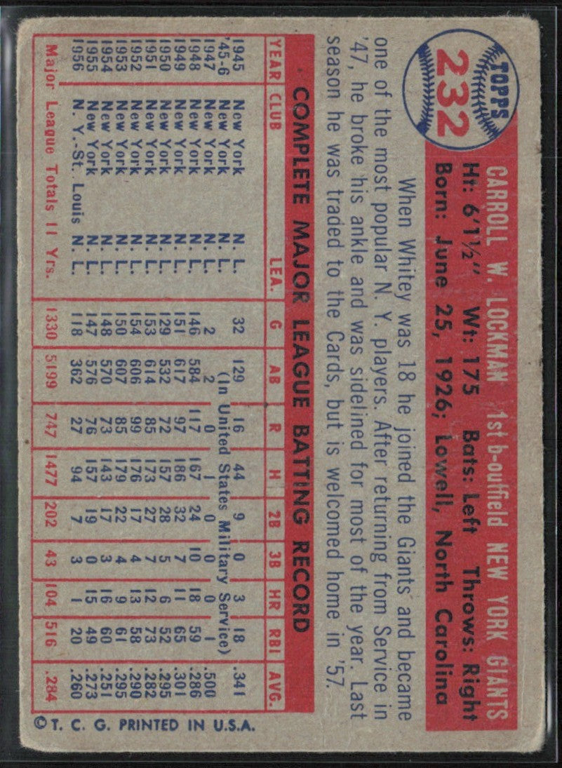 Whitey Lockman 1957 Topps #232 New York Giants