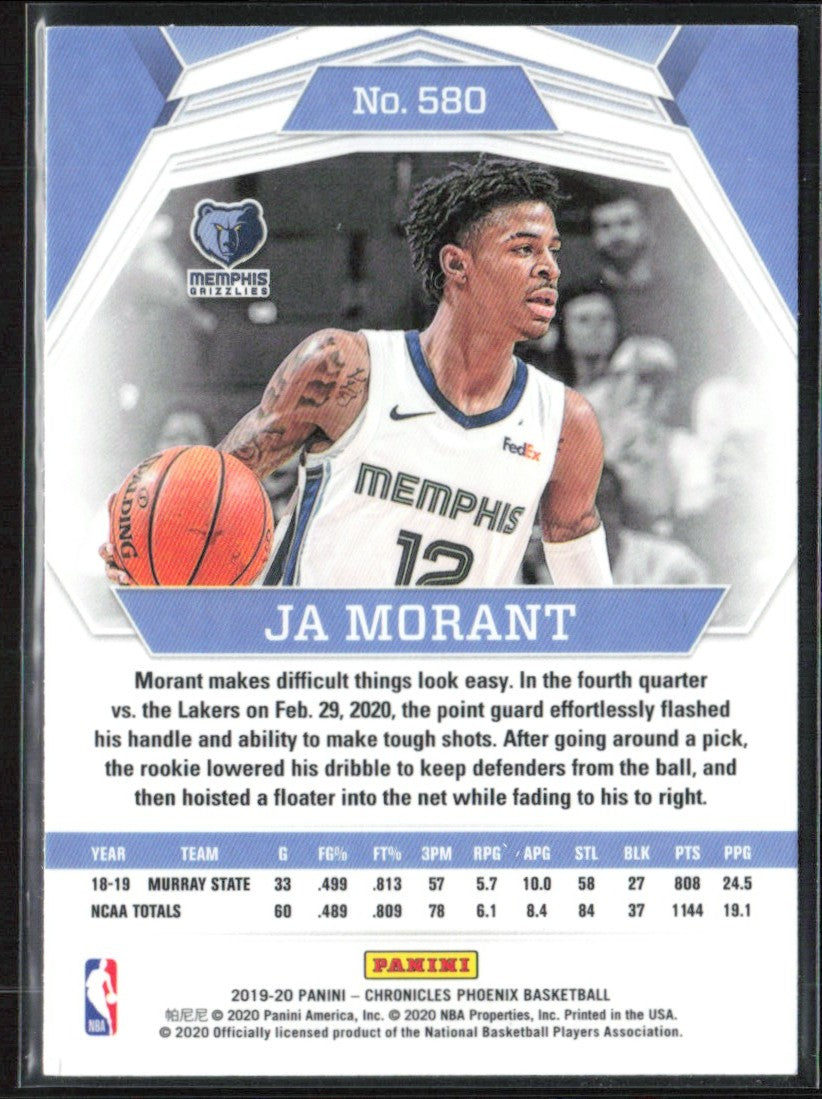 Ja Morant 2019 Panini Chronicles Phoenix RC #580 Memphis Grizzlies