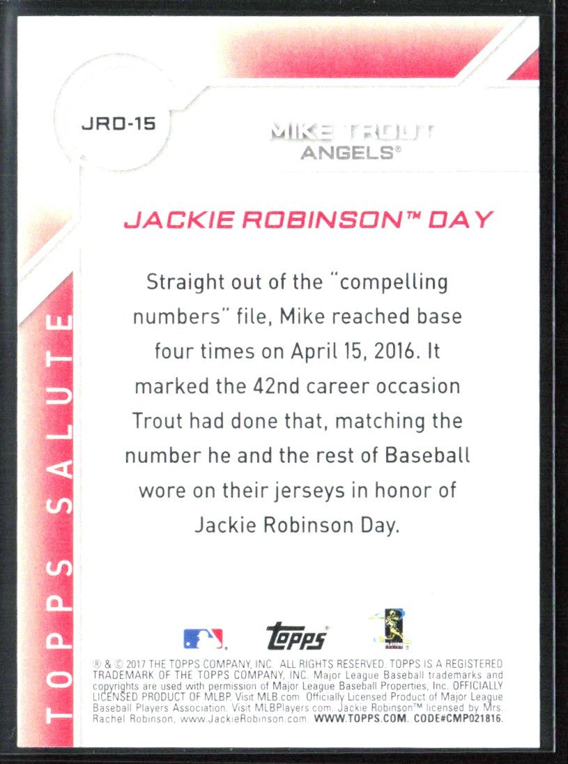 Mike Trout 2017 Topps Jackie Robonson Day #JRD-15 Los Angeles Angels