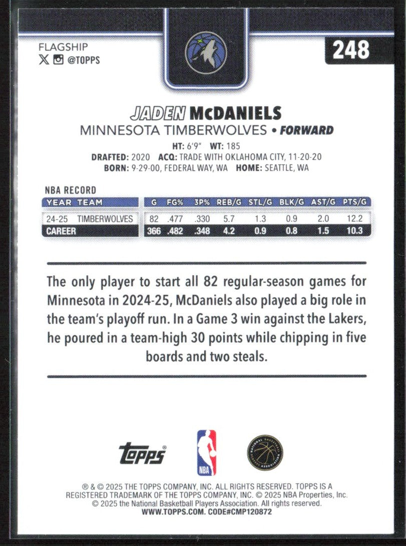 Jaden McDaniels 2025 Topps Gold /2025 #248 Minnesota Timberwolves
